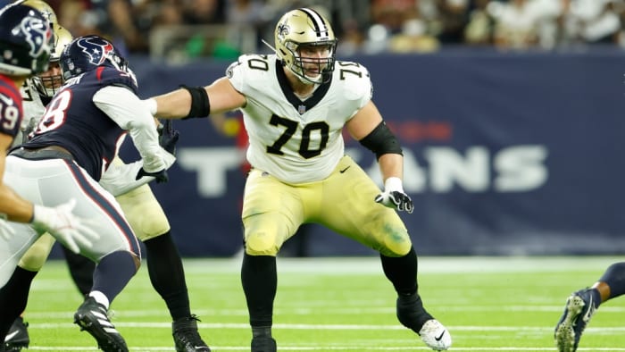 Saints OT Trevor Penning (70) during a preseason game against the Houston Texans. Credit: Saints Wire/USA TODAY